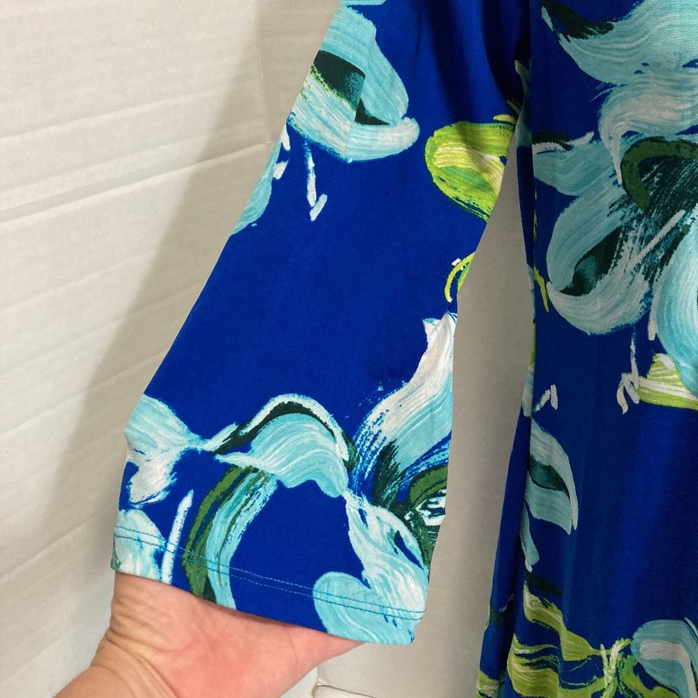 Jean-Pierre Klifa Paris Floral A-line Mini Dress V-neck Blue Medium Made in USA - Picture 7 of 7